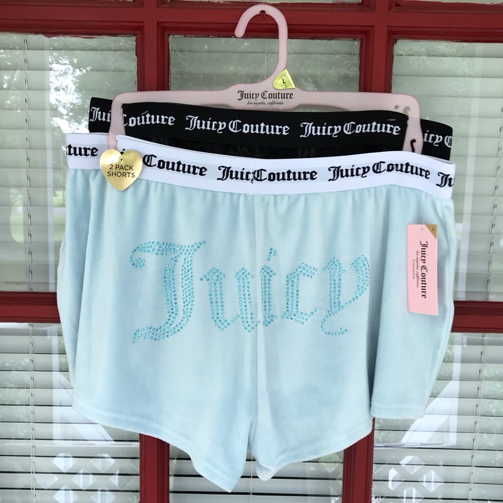 Juicy Couture Sleepware Black Blue Bling Velour Sleep Shorts Two Pack Large NWT